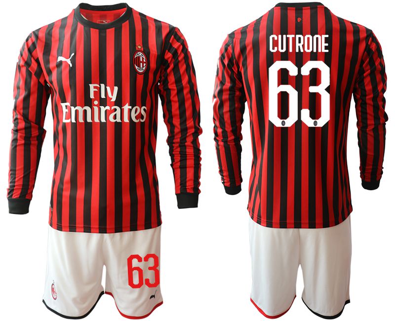 Men 2019-2020 club AC milan home long sleeve #63 red Soccer Jerseys
